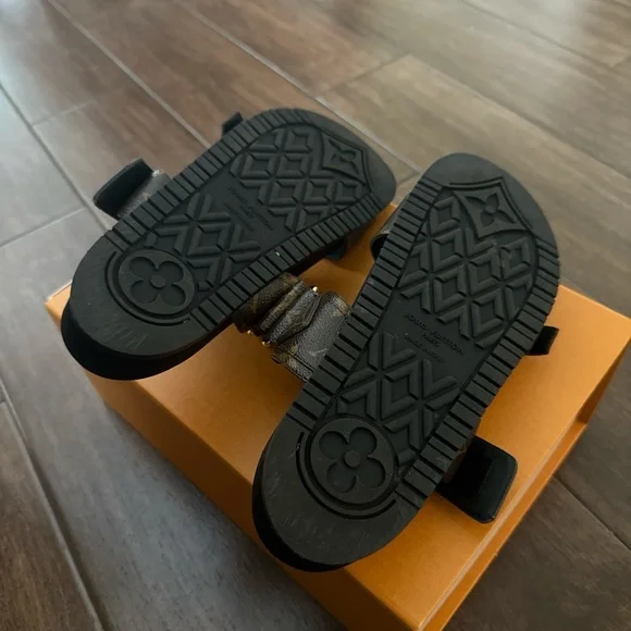 Louis Vuitton Bom Dia Black and Brown Monogram Slides - Picture 3 of 3